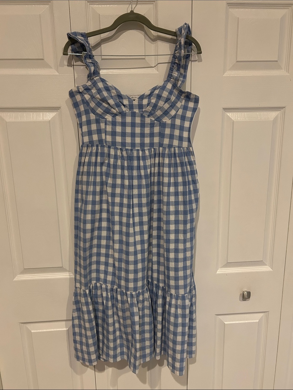 English Factory Blue and White Gingham Maxi Dress